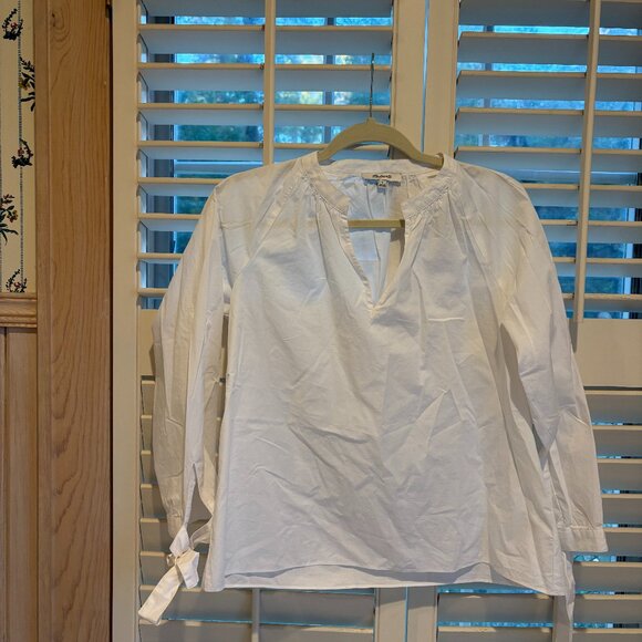 Madewell white blouse with tie sleeves - Picture 2 of 5